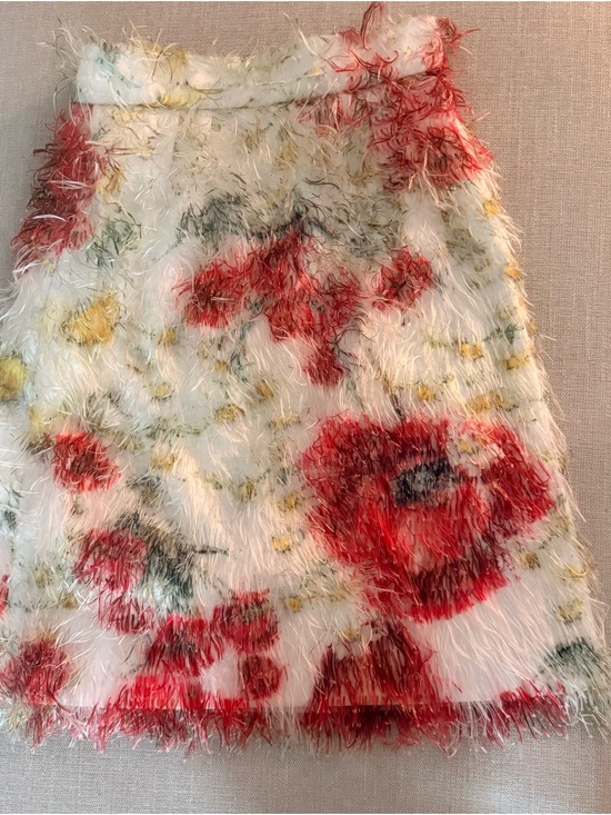 Dolce & Gabbana Dresses & Skirts - Dolce & Gabbana White Faux-Fur Mini Skirt with Red Floral